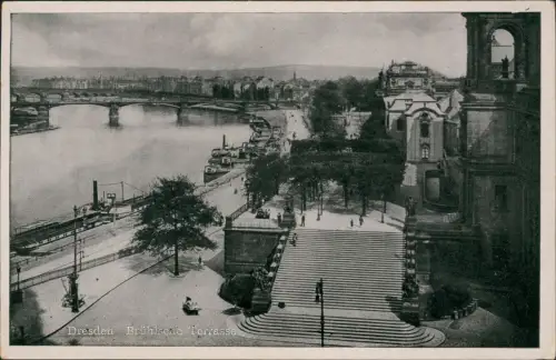 Ansichtskarte Dresden Brühlsche Terrasse - Blick nach Johannstadt 1939