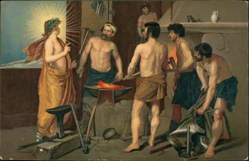 Ansichtskarte  Künstlerkarte Schmiede Engel La Fragua de Vulcano 1912