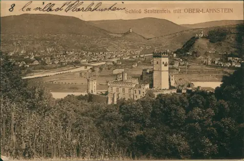Ansichtskarte Stolzenfels-Koblenz Schloß Stolzenfels mit Oberlahnstein 1910