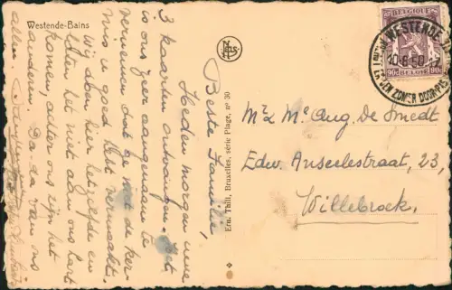 Postkaart Westende-Middelkerke Bains Strandpartie Dünen 1950