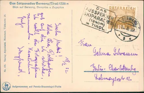 Ansichtskarte Berwang Das Skiparadies 1932