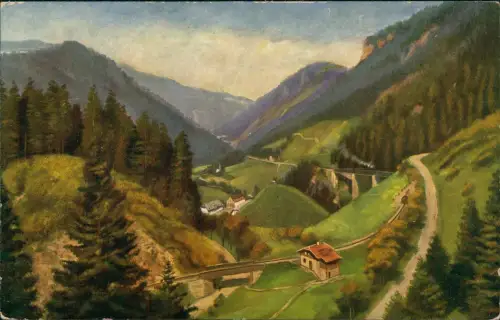 Ansichtskarte Breitnau Ravennaviadukt Dampflokomotive Künstlerkarte 1910