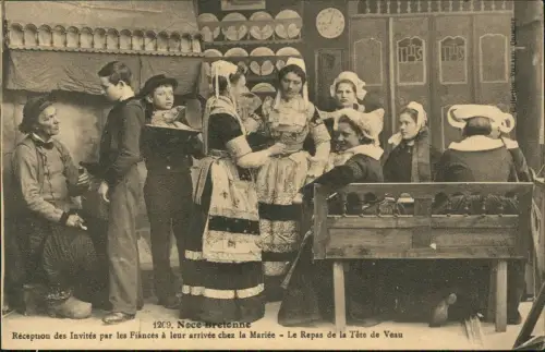 CPA .Frankreich Noce Bretonne Le Repas de la Tete de Veau 1918