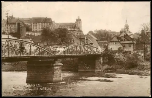 Ansichtskarte Colditz Panorama-Ansicht mit Muldenbrücke und Schloss 1926