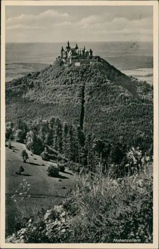 Ansichtskarte Hechingen Blick von der Wiese auf Burg Hohenzollern 1939