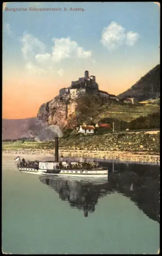 Schreckenstein Elbe Aussig  Ústí nad Labem Elbe Dampfer Schiff  Burgruine  1914
