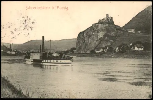 Schreckenstein Elbe Aussig Laben Ústí nad Labem Elbe Dampfer Schiff Burg 1910