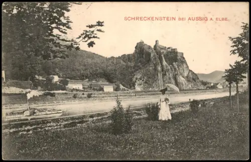 Schreckenstein Elbe Aussig Střekov (Laben) Ústí nad Labem Burg 1906