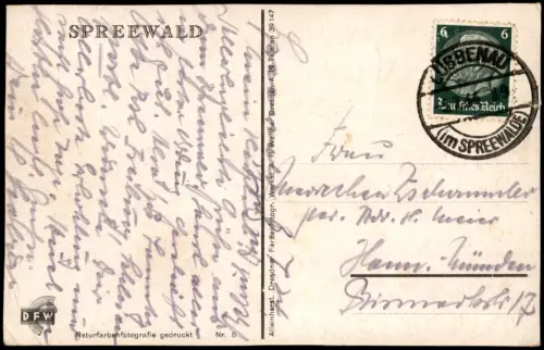 Lübbenau Spreewald Kahnfahrt Spreewald 1934   gelaufen mit Stempel LÜBBENAU