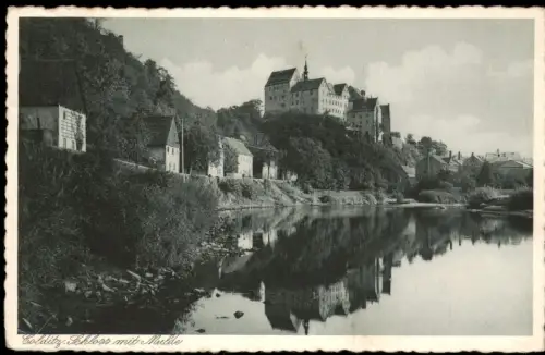 Ansichtskarte Colditz Panorama-Ansicht Schloss mit Mulde 1934