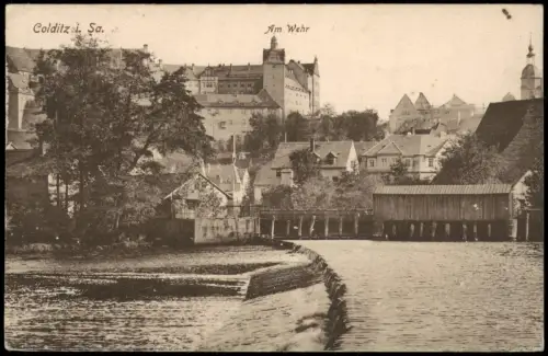 Ansichtskarte Colditz Stadtteilansicht Partie Am Wehr 1914