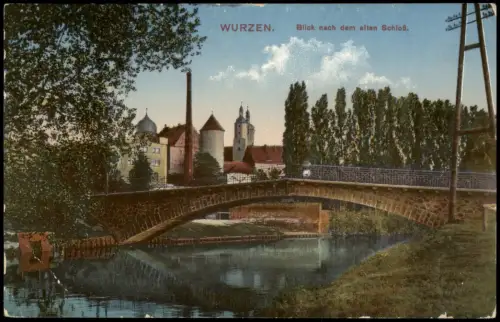 Ansichtskarte Wurzen Brücke Ortsansicht Blick nach dem alten Schloss 1914