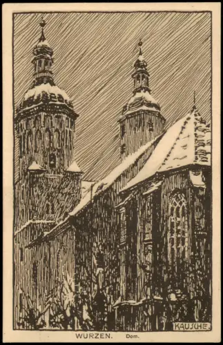 Ansichtskarte Wurzen Dom Künstlerkarte nach Kausche Winter 1916