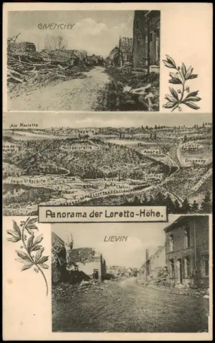 Ansichtskarte  Feldpostkarte 1. WK GIVENCHY & Panorama der Loretto-Höhe 1915