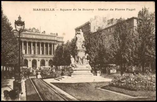 CPA Marseille Square de la Bourse Statue de Pierre Puget 1910