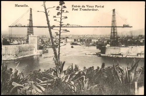 Marseille Hafen-Anlage Entrée du Vieux Port et Pont Transbordeur 1910