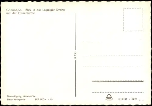 Grimma DDR AK Blick in die Leipziger Straße mit der Frauenkirche 1966