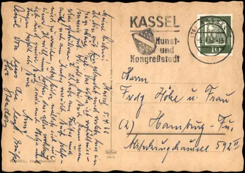 Ansichtskarte Kassel Hauptbahnhof Vorplatz Auto Parkplatz mit Kiosk 1962