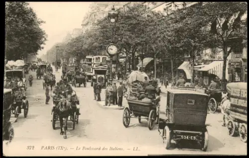 Paris Le Boulevard des Italiens Verkehr mit Pferde Kutschen 1905