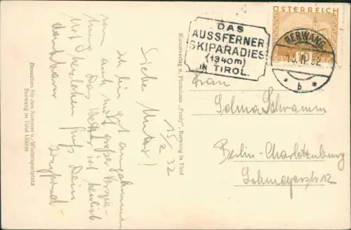 Ansichtskarte Berwang Blick v. Regete Alpköpfle Daniel Zugspitze 1932