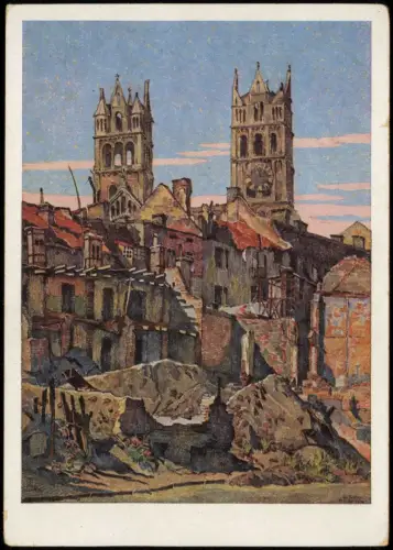 Ansichtskarte München Zerstörte Maximilianskirche Künstlerkarte 1943 1949