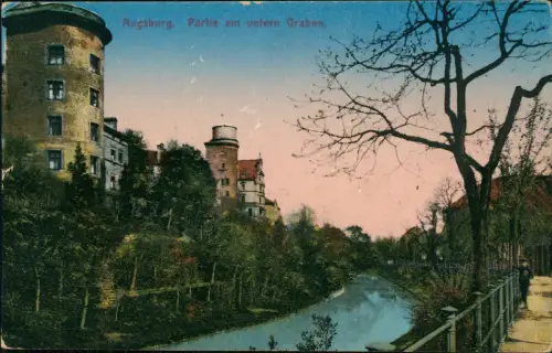 Ansichtskarte Augsburg Partie am untern Graben 1920