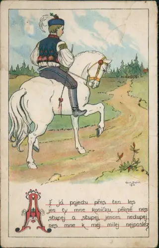 Ansichtskarte  Konst Busek Künstlerkarte Pferde mit Reiter 1921