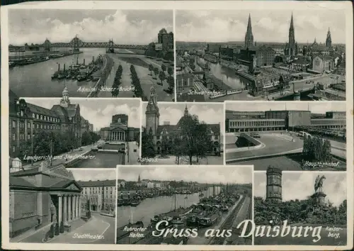 Ansichtskarte Duisburg Admiral-Scheer-Brücke. Landgericht Hafen Bahnhof 1939