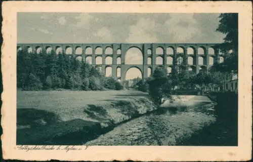 Ansichtskarte Netzschkau (Vogtland) Göltzschtalbrücke Flußpartie 1928