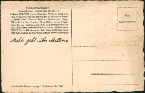 Ansichtskarte Netzschkau (Vogtland) Göltzschtalbrücke Flußpartie 1928