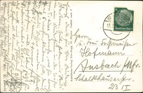 Ansichtskarte St. Blasien Blick durch den Wald auf die Stadt 1939