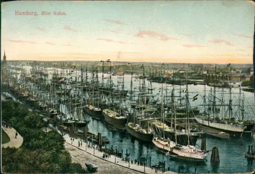 Ansichtskarte Hamburg Alter Hafen. Segelschiffe 1914