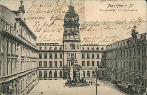 Ansichtskarte Frankfurt am Main Hauptpost-Hof mit Telefon-Turm 1904