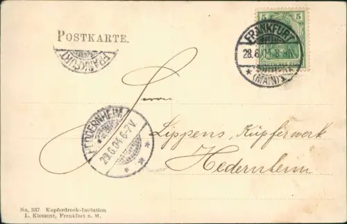 Ansichtskarte Frankfurt am Main Hauptpost-Hof mit Telefon-Turm 1904