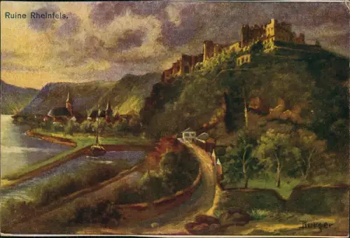 Ansichtskarte Sankt Goar Burgruine Rheinfels am Rhein (Künstlerkarte) 1920