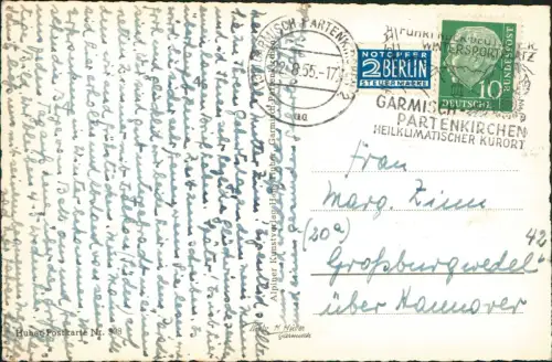 Garmisch-Partenkirchen Partenkirchen gegen Zugspitze (2964 m) 1955