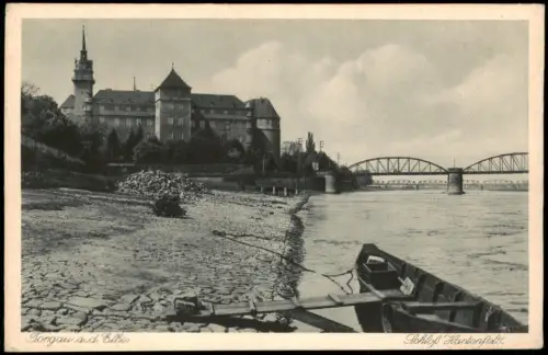 Ansichtskarte Torgau Schloss Hartenfels Boot Brücke 1932
