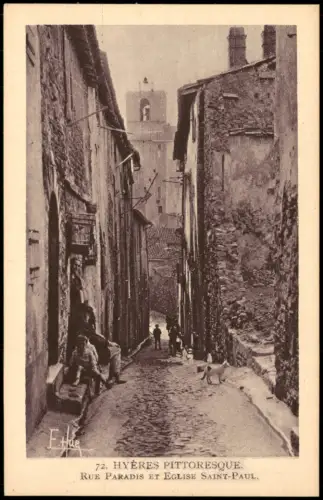 CPA Hyères-les-Palmiers RUE PARADIS ET EGLISE SAINT-PAUL 1910