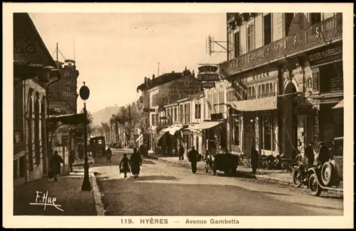 Hyères-les-Palmiers Avenue Gambetta, Straßen-Ansicht, Geschäfte 1920