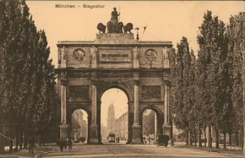 Ansichtskarte München Siegestor Straßenpartie 1914
