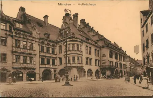 Ansichtskarte München Hofbräuhaus Straßenszene 1913