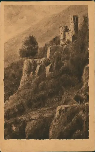 Ansichtskarte Neckarsteinach Burg Schwalbennest Künstlerkarte 1924