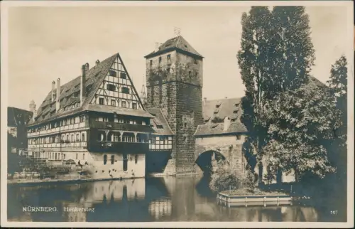 Ansichtskarte Nürnberg Henkersteg mit Weinstadel 1930