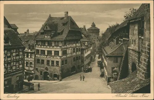 Ansichtskarte Nürnberg Albrecht-Dürer-Haus Straßenszene 1928