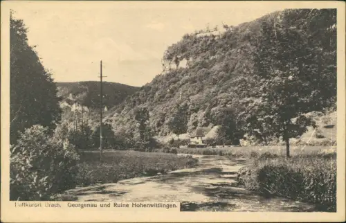 Ansichtskarte Bad Urach Georgenau und Ruine Hohenwittlingen. 1924