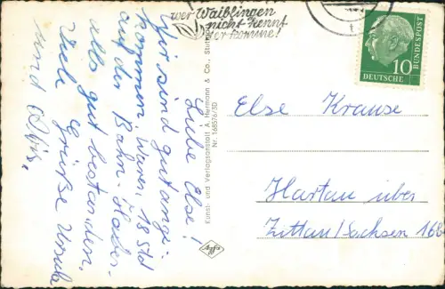 Ansichtskarte Waiblingen Turm Flußpartie Bootsanleger 1968