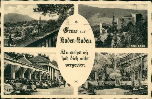 Ansichtskarte Baden-Baden 4 Bild Stadt Kurhaus Spielsaal 1937