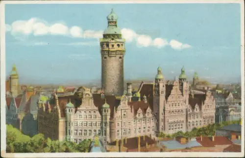 Ansichtskarte Leipzig Neues Rathaus 1946  gel. Messe-Sonderstempel