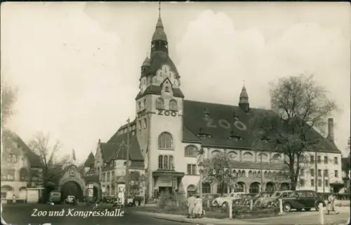 Ansichtskarte Leipzig Zoo und Kongresshalle 1958