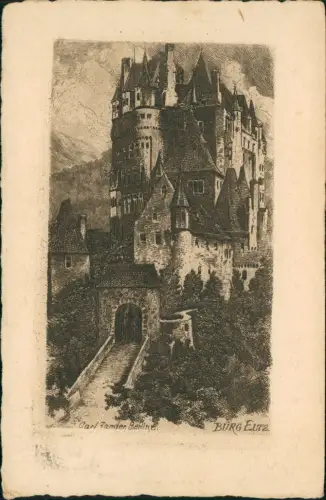 Ansichtskarte Wierschem ORIGINAL-RADIERUNG Burg Eltz 1931